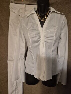 SHEIN White Ruched Button-Front Blouse
